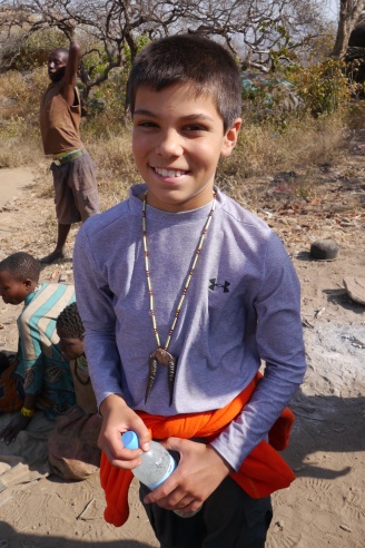 Aidan bought this necklace from the Hadzabe. The antlers are from a Dik-Dik. He's worn it all around Africa.